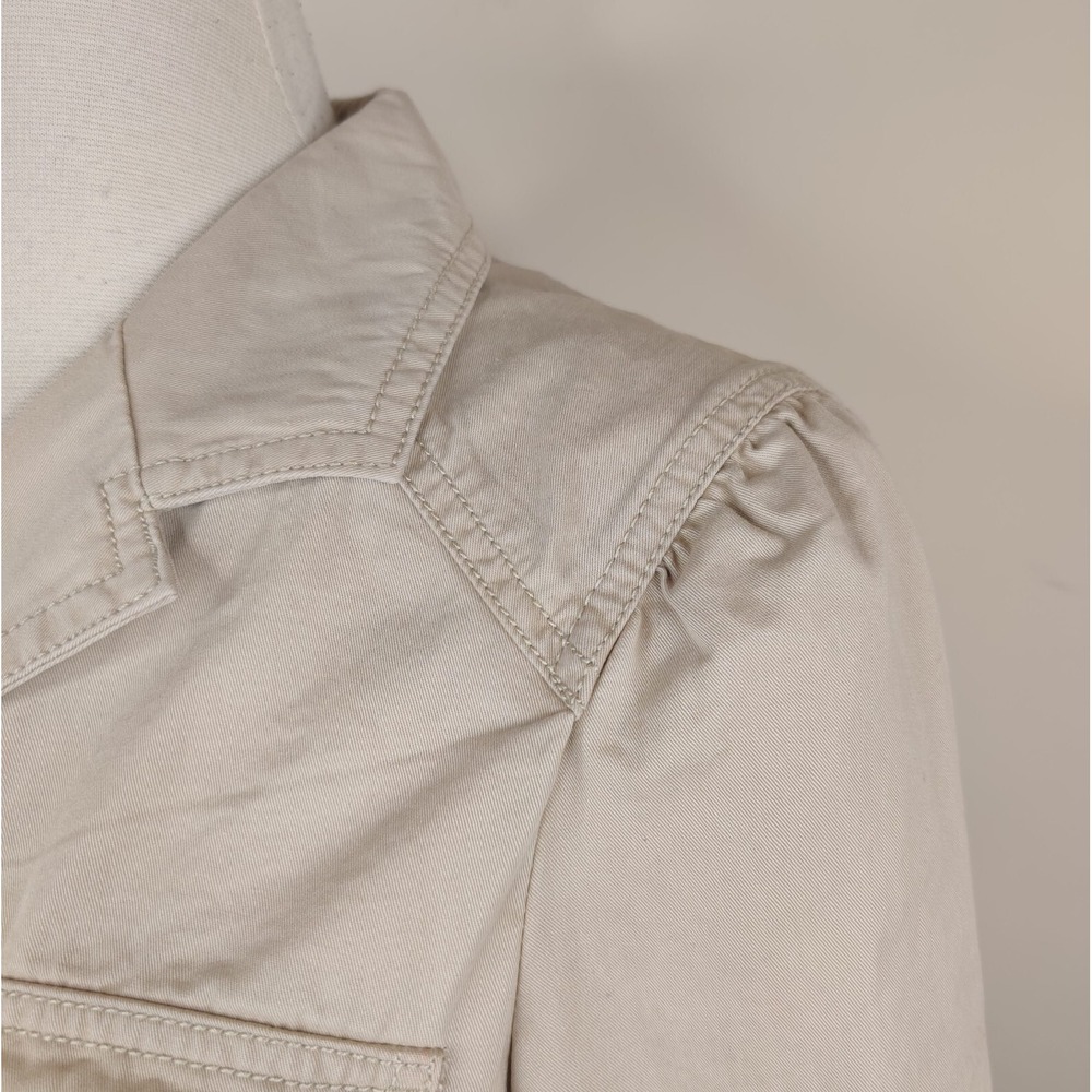 Ann Taylor Loft Jacket Khaki Tan Cotton Button Up Ruffled - Picture 7 of 10